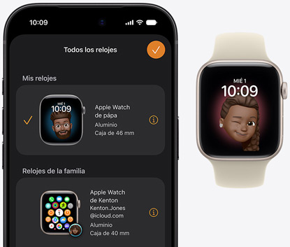 iPhone 18 Pro, app Watch, Apple Watch SE 3 enlazado, caja de aluminio, color blanco estrella, esfera Memoji, correa deportiva, color arena (marrón claro)