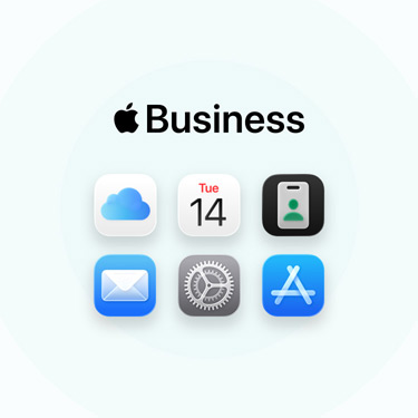 Toute une gamme d’apps et d’outils pour les entreprises, dont iCloud, Calendrier, Plans, Apple Business, Mail, Réglages et l’app App Store.