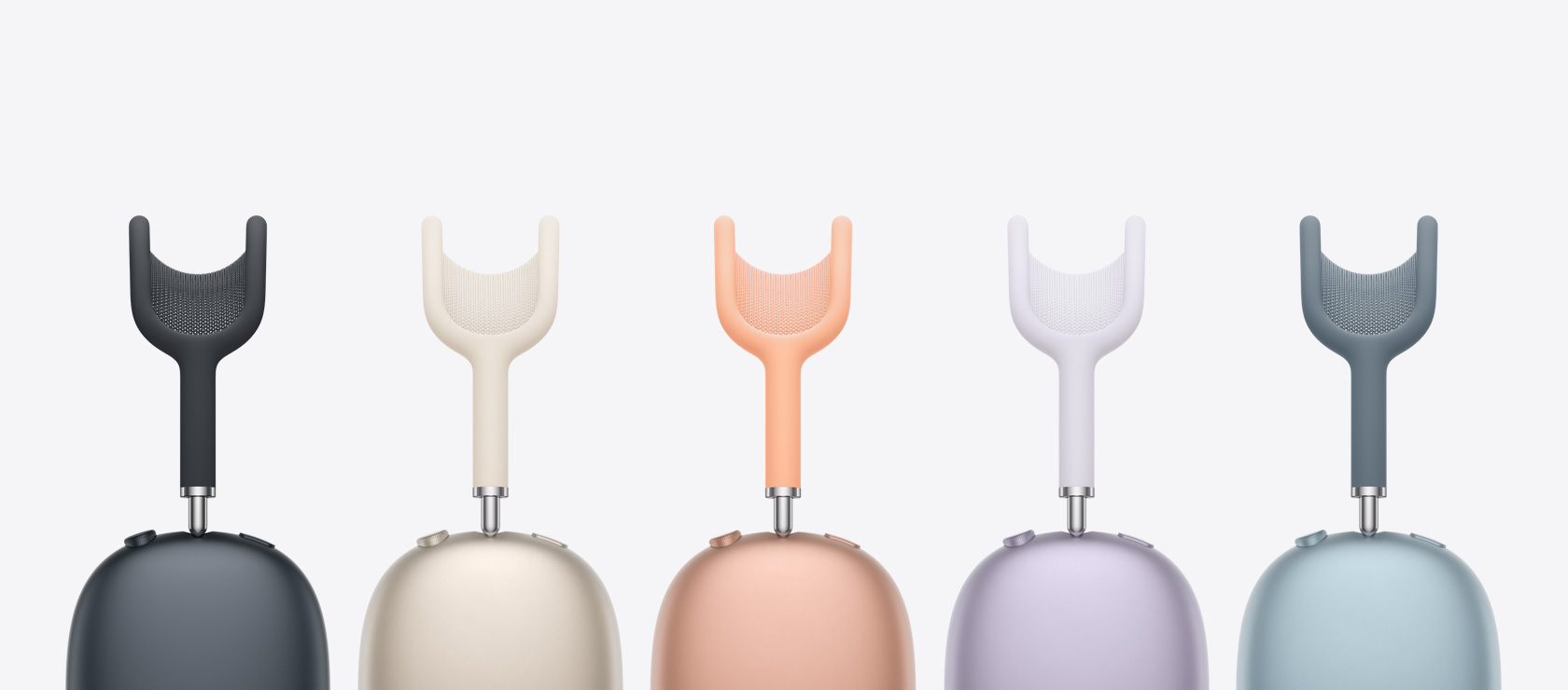 Mitmed AirPods Max 2 kõrvaklappide paarid, külgvaade, et näidata saadaolevaid värve