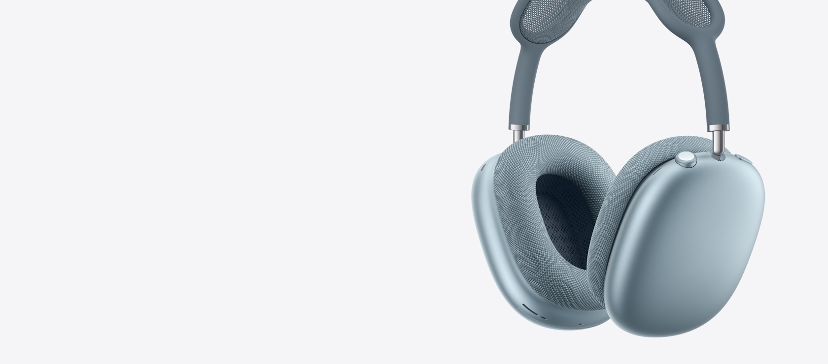 AirPods Max 2 kõrvaklapid, külgvaade, sinine värv, kõrvapadjad seest ja väljast, Digital Crown