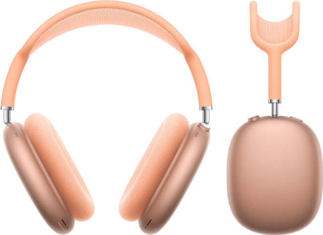 AirPods Max 2 kõrvaklapid, esikülg ja külgvaade, oranžis toonis