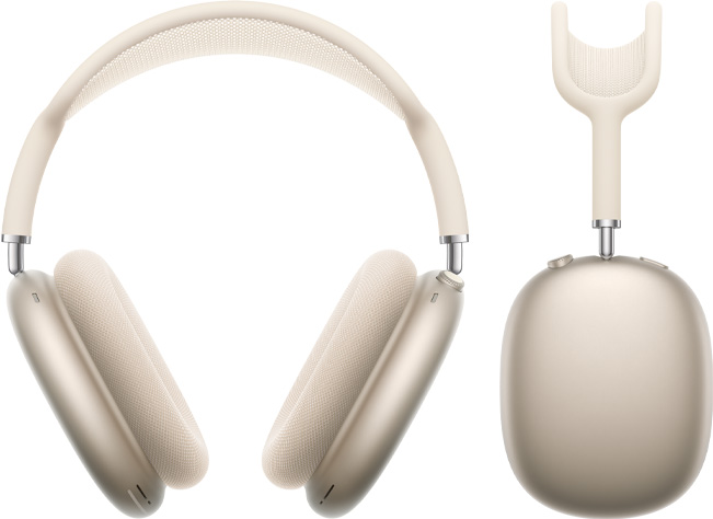 AirPods Max 2 kõrvaklapid, esikülg ja külgvaade, tähevalges toonis