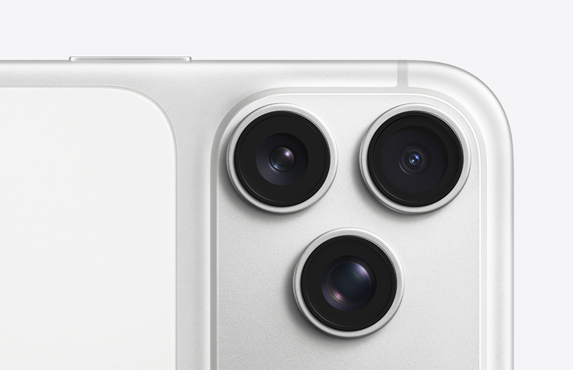 iPhone 17 Pro, silver, back exterior, pro camera system, three lenses, microphone, flash