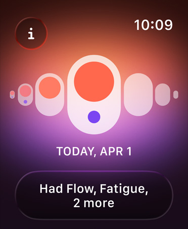 Σελίδα Καταγραφή Κύκλου στο app Υγεία, το ημερολόγιο δείχνει το στάδιο του έμμηνου κύκλου, ελαφριά ροή