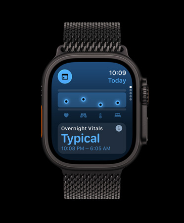 Apple Watch Ultra 3, μαύρο χρώμα, κάσα από τιτάνιο, app Ζωτικές Ενδείξεις, γράφημα βαθμολογίας υγείας, γνωστοποίηση ακραίων τιμών Νυχτερινών Ζωτικών Ενδείξεων, λουράκι, μαύρο Milanese Loop