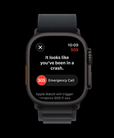 Apple Watch Ultra 3, μαύρο χρώμα, κάσα από τιτάνιο, γνωστοποίηση ανίχνευσης τροχαίου, προτροπή επείγουσας κλήσης, λουράκι Alpine Loop, μαύρο χρώμα
