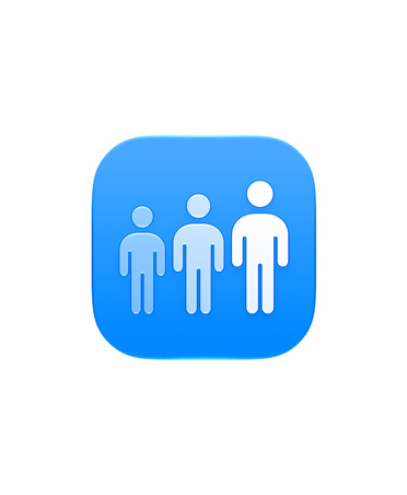 Insignia con los íconos de tres niños que crecen de izquierda a derecha para representar la posibilidad de los padres de personalizar el acceso a las apps según la edad.