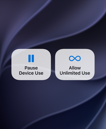 Pantalla con los botones para pausar el uso del dispositivo y permitir un uso ilimitado.