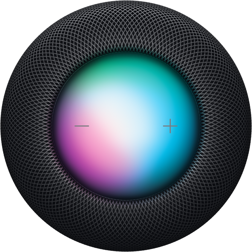 Vista superior de un HomePod con Siri activado