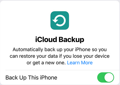 Näkymä iCloud-varmuuskopion datan käytöstä