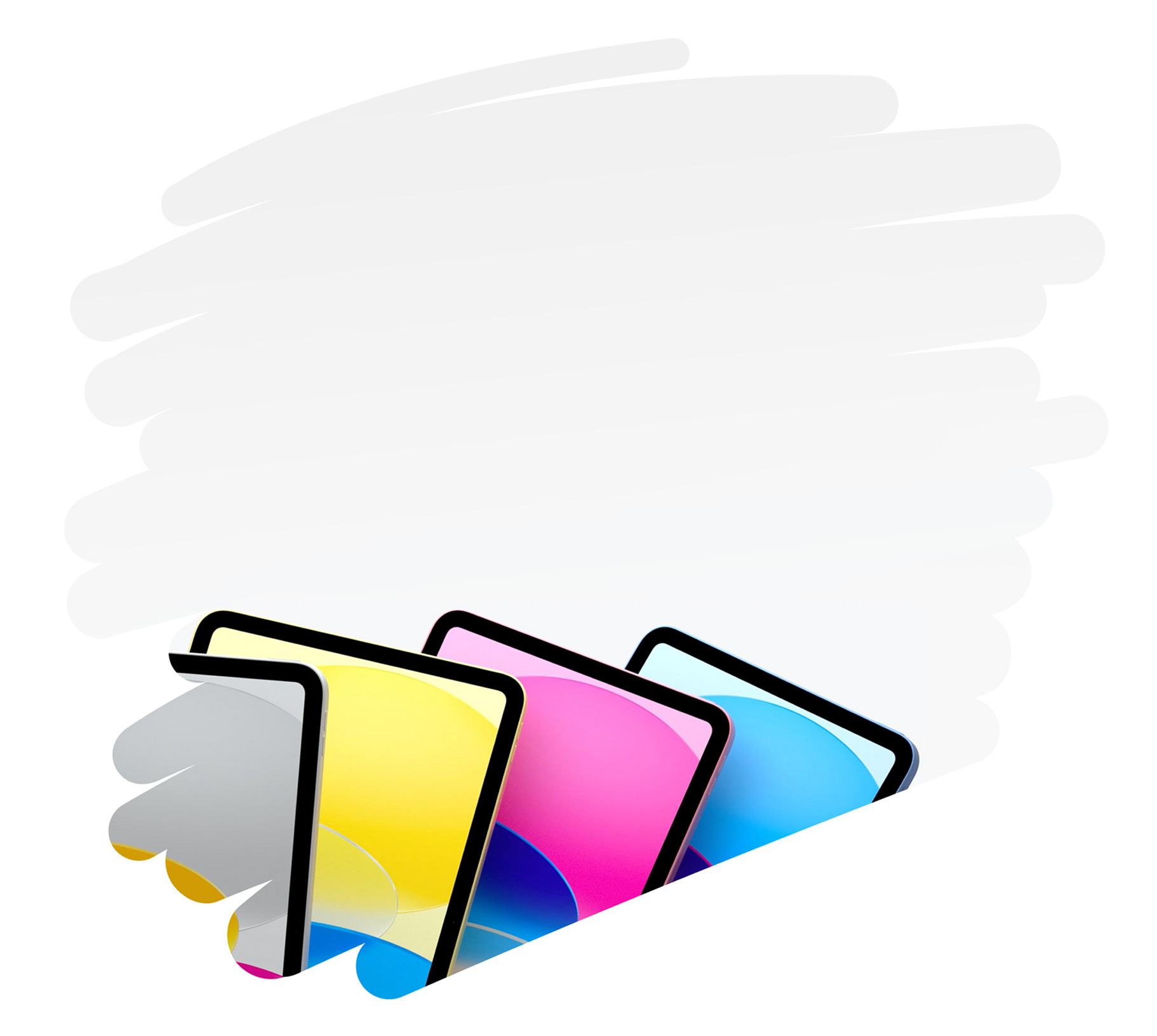 iPad สีสันสดใสถูกแสดงให้เห็นจากข้างในเส้นขนาดใหญ่ที่ขีดด้วยดินสอบนหน้านั้น