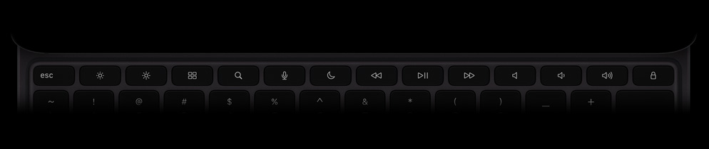 Magic Keyboard, επάνω εξωτερική όψη, οριζόντιος προσανατολισμός, μαύρο χρώμα, σειρά 14 πλήκτρων λειτουργιών