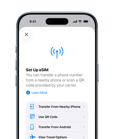 iPhone Air, esikülg, kasutuses Set Up Cellular funktsioon telefoninumbri lihtsaks ülekandmiseks eSIM-ile