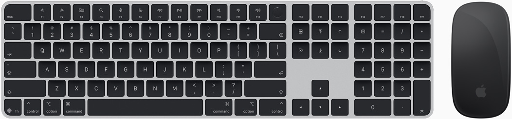Magic Keyboard e Magic Mouse mostrati dall’alto