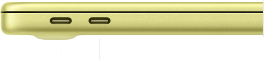 13-tolline suletud MacBook Neo A18 Pro kiibiga, vasak külg, näha on USB 3 (USB-C) ja USB 2 (USB-C) liidesed