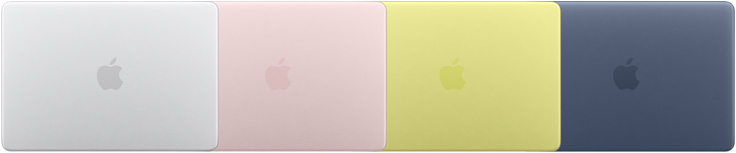 Nelja MacBook Neo mudeli välispinnad, mis esitavad nelja erinevat viimistlust