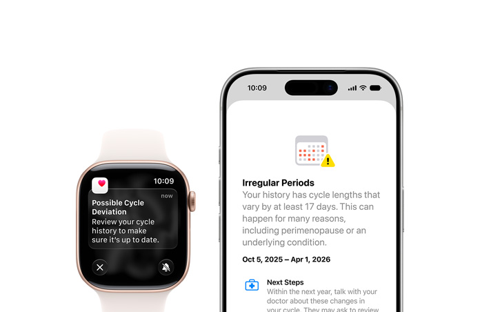 Atualização do Seguimento do ciclo na app Saúde com possível variação do ciclo