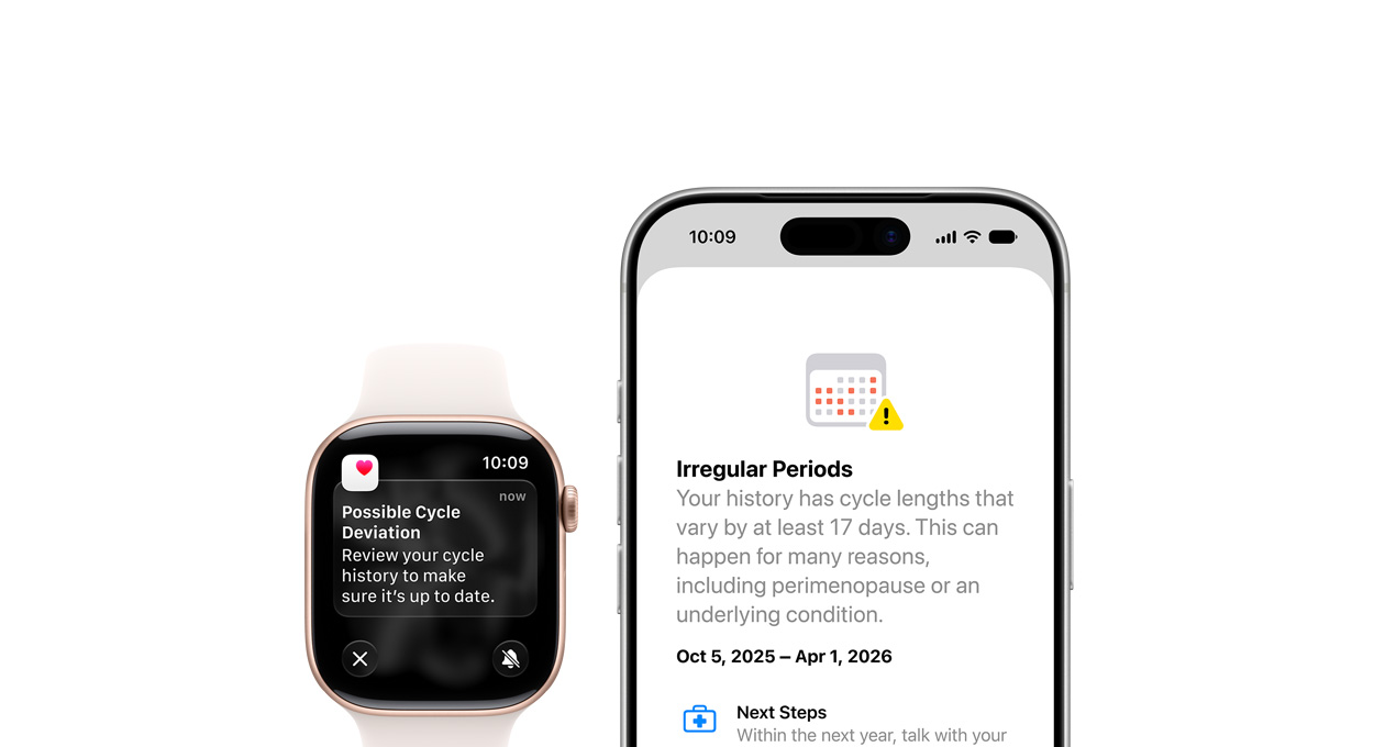 Atualização do Seguimento do ciclo na app Saúde com possível variação do ciclo