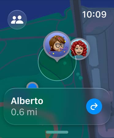Ecrã a mostrar a app Encontrar para obter a localização de uma pessoa.